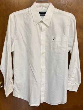 Nautica Men's White Long-Sleeve Button Up Shirt with Chest Pocket